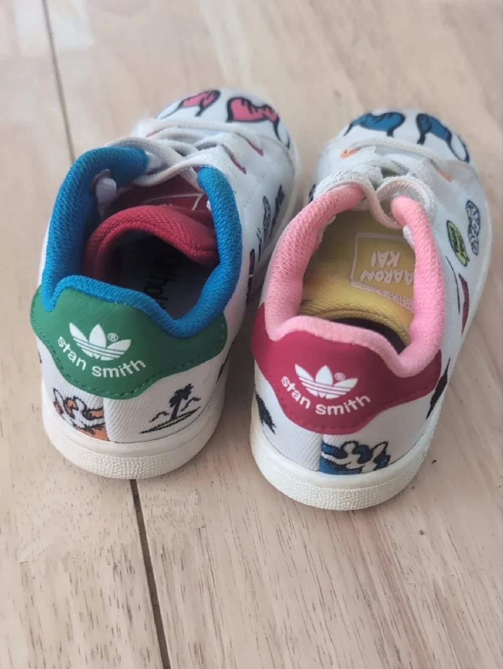 adidas White Kids Sneakers with Pink & Blue Accents